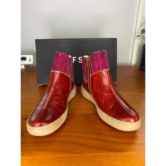 Josef Seibel Maren 22 Red Leather & Wool Ankle Boots With Sherpa Lining Size 6 - Picture 1 of 9